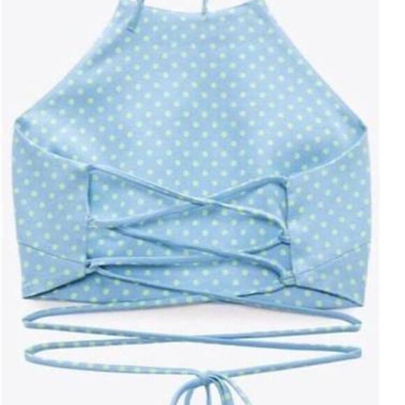 Zara Polka Dot Cropped Halter Strappy Cotton Top Size Medium NWT - Picture 2 of 8